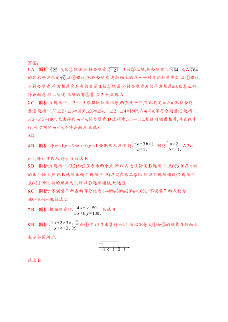 人教版七年级数学下册期末综合测试卷_初中数学_七年级数学下册（人教版）_期中+期末