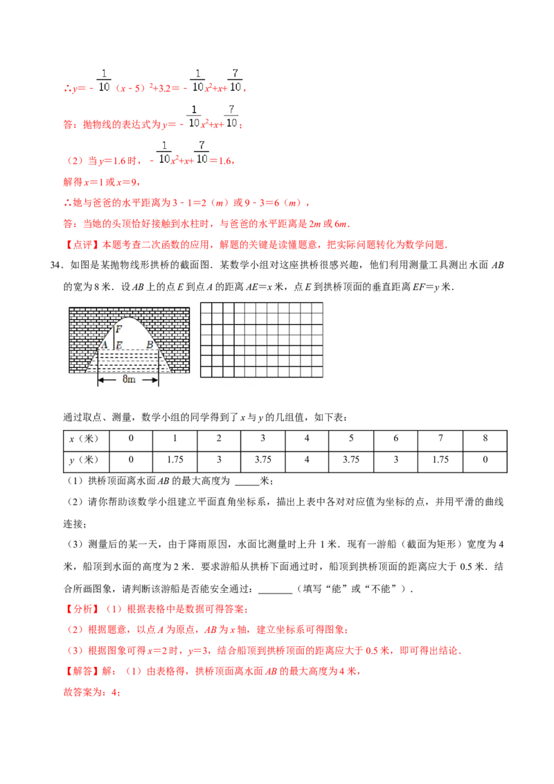 22.3实际问题与二次函数专题训练（4大题型35题）-2023考点题型精讲（解析版）_初中数学人教版_9上-初中数学人教版_07专项讲练_重要笔记九年级数学上册重要考点精讲精练(人教版)