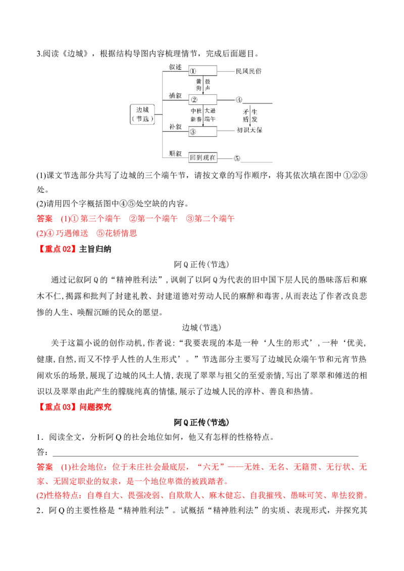 第5课《阿Q正传》（节选）《边城》（节选）（教师版）-2023年高二语文同步精品讲义（选择性必修下册）_高语_2024年高中语文新人教版同步练习讲义word精讲精练高一高二电子版