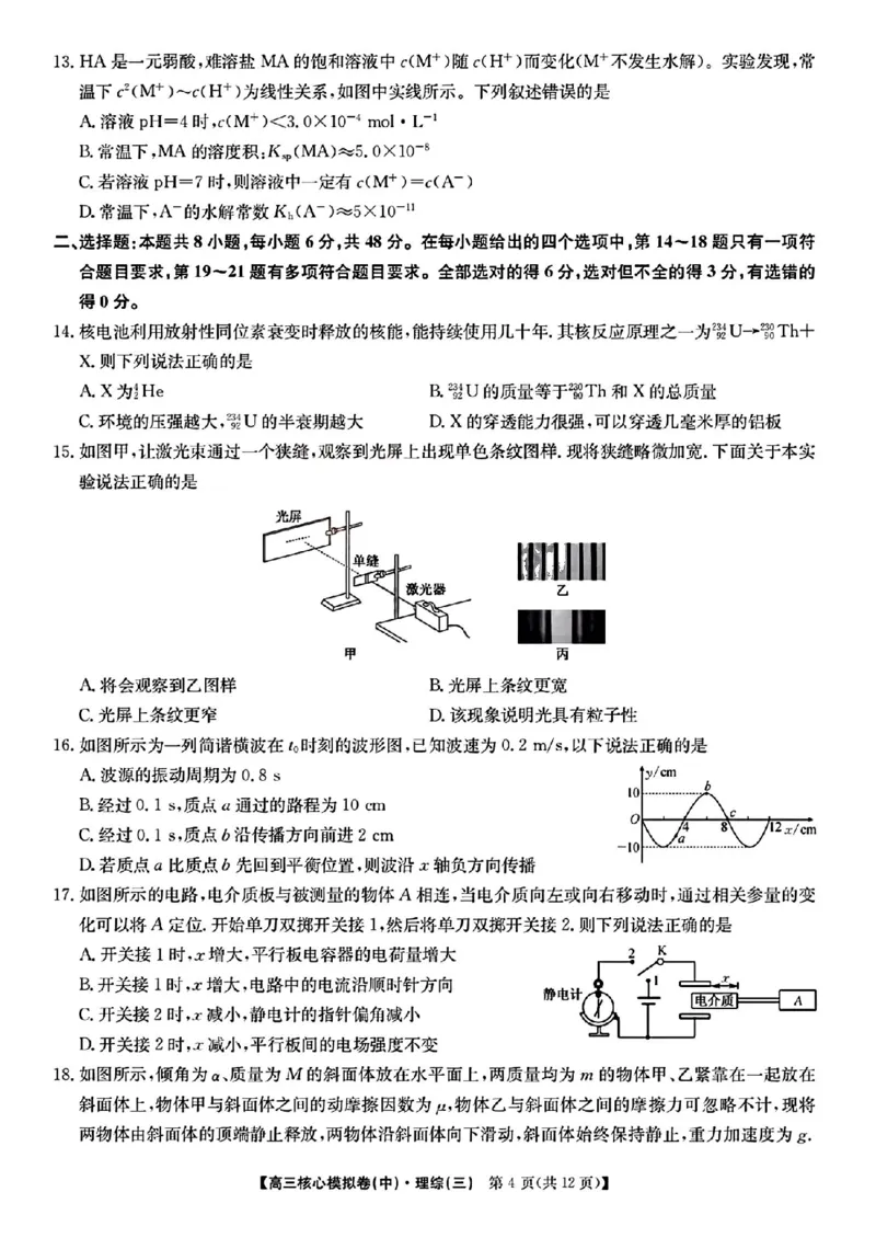 2023届新高考高三核心模拟卷（中）理综_05高考化学_高考模拟题_新高考