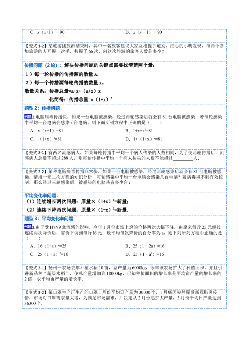 21.3实际问题与一元二次方程(讲+练)-2023考点题型精讲（原卷版）_初中数学人教版_9上-初中数学人教版_07专项讲练_重要笔记九年级数学上册重要考点精讲精练(人教版)