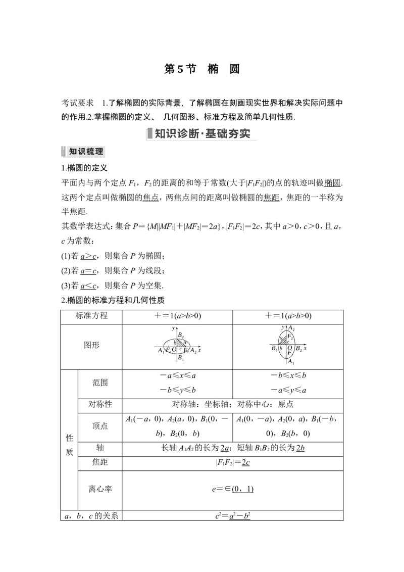 第5节椭圆_2.2025数学总复习_2024年新高考资料_1.2024一轮复习_2024年高考数学一轮复习讲义（新高考版）_赠1套word版补充习题库_另附1套Word版题库_第八章平面解析几何