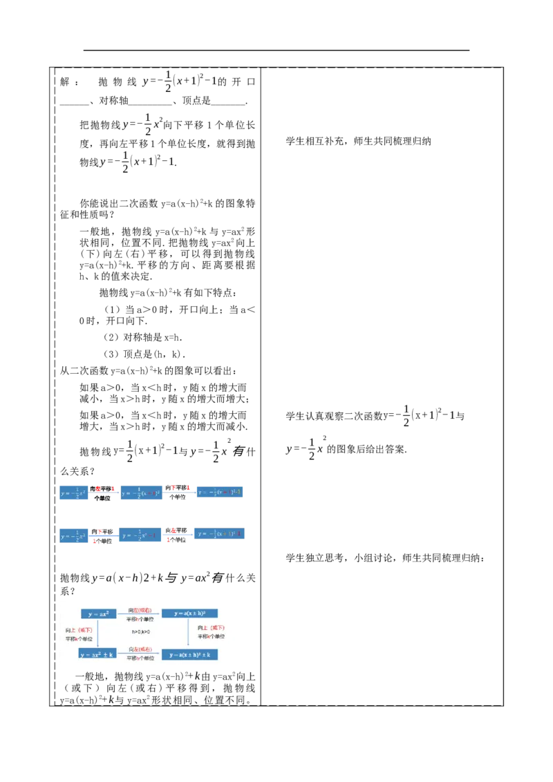 22.1.3二次函数y=a〖(x-h)〗^2+k的图象与性质_初中数学人教版_9上-初中数学人教版_01课件+教案（配套）_课件+教案大单元教学_教案