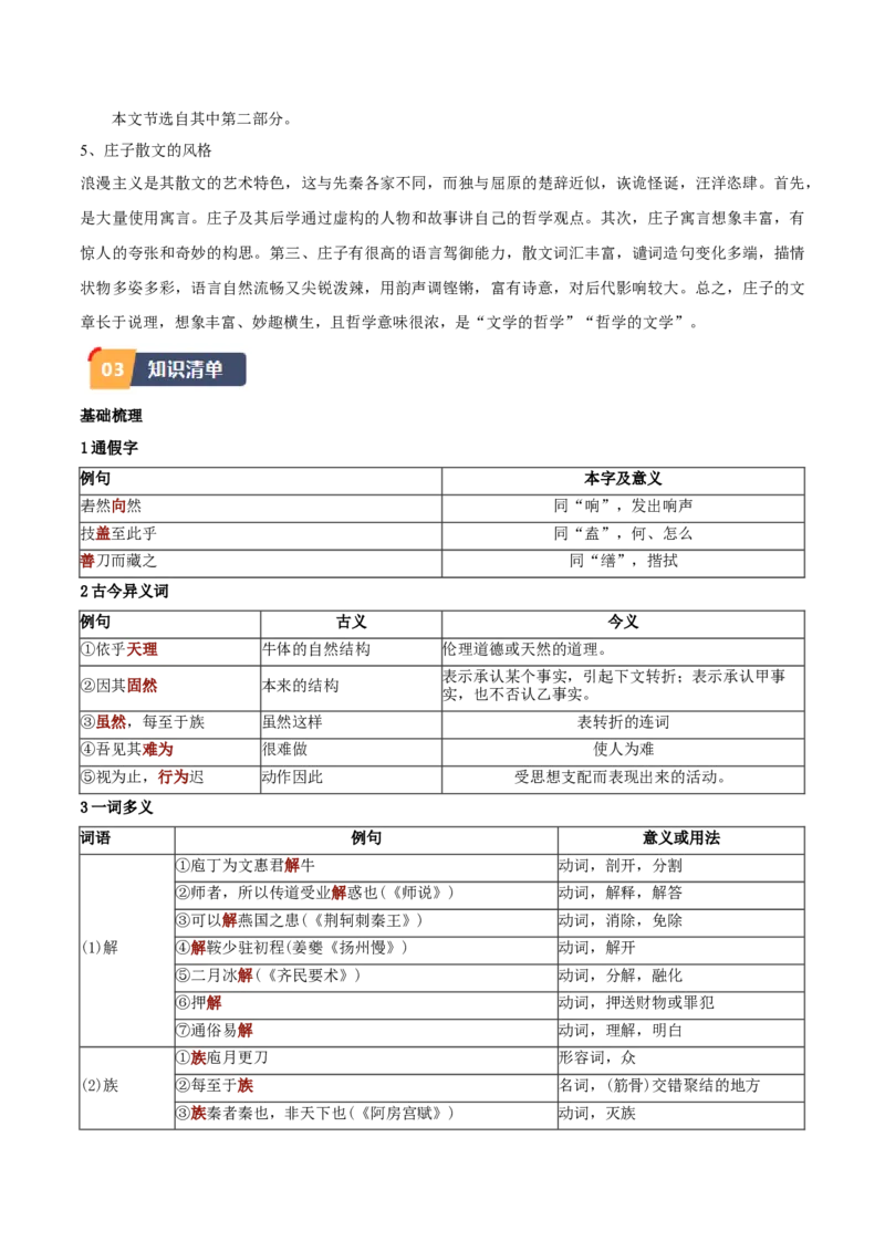 第1.3课庖丁解牛（学生版）_高语_高中语文_必修下册_同步讲义