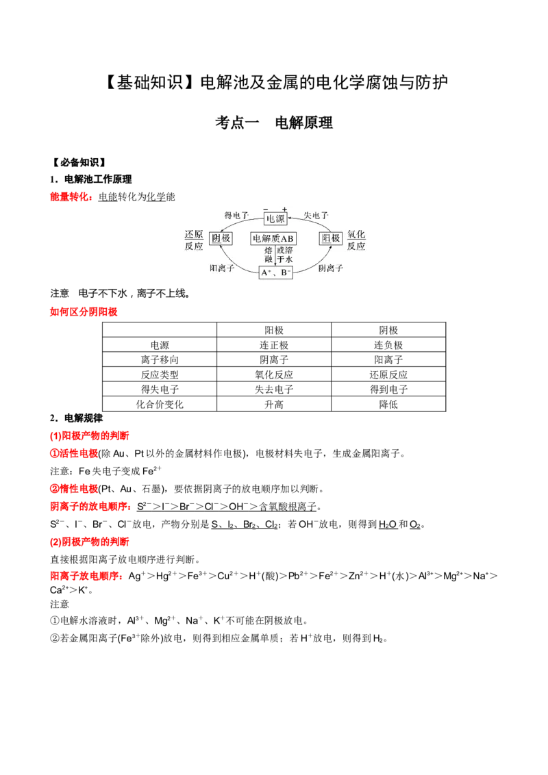 02考点一电解原理（解析版）_05高考化学_2025年新高考资料_一轮复习_2025年高考化学一轮复习基础知识讲义（新高考通用）（完结）_专题一电化学