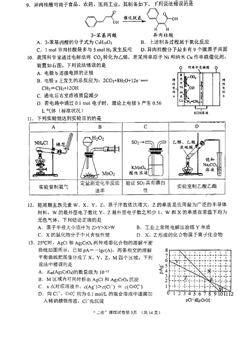 2023届四川省南充市高三下学期高考适应性考试（二诊）理科综合试题公众号：一枚试卷君_05高考化学_高考模拟题_新高考_2023四川省南充市高三下学期高考适应性考试（南充二诊）理综