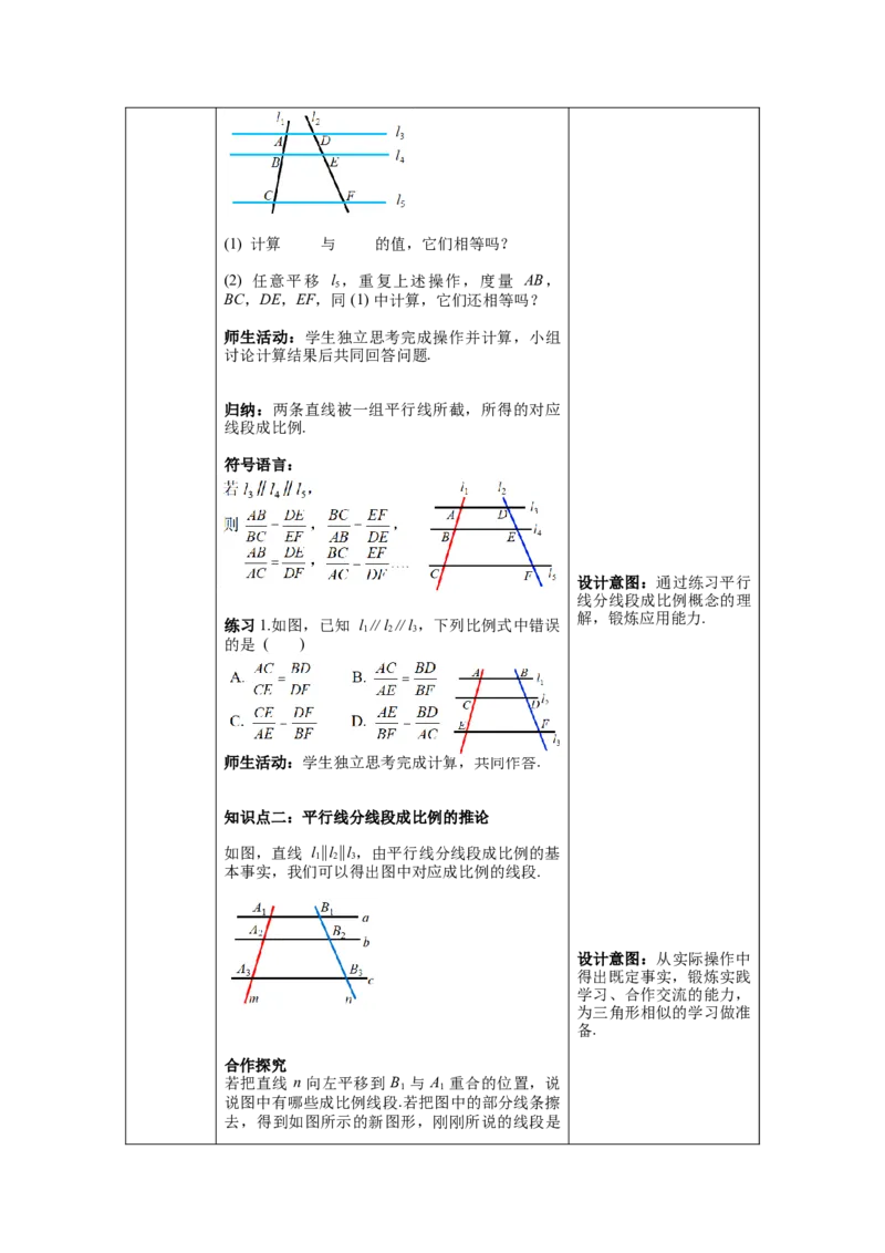 27.2.1第1课时平行线分线段成比例教案（表格式）_初中数学人教版_9下-初中数学人教版_04教案（多套）_教案（第1套）核心素养