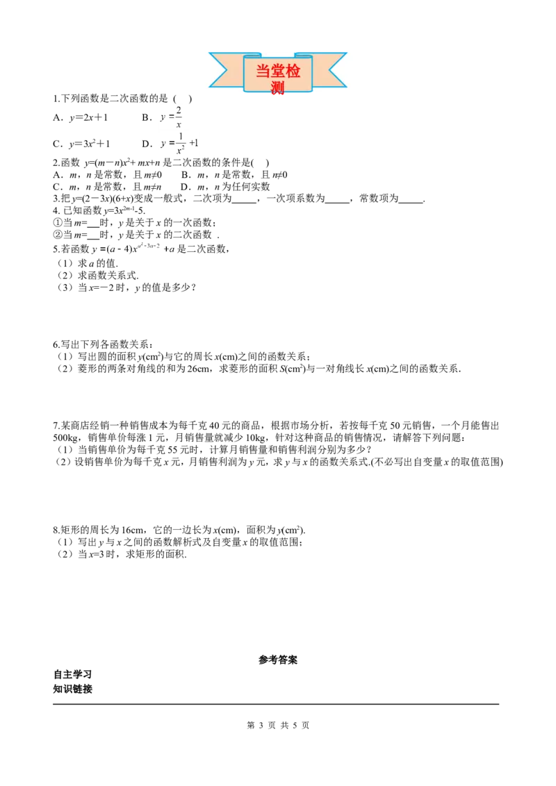 22.1.1二次函数_初中数学人教版_9上-初中数学人教版_05学案_导学案（第2套）