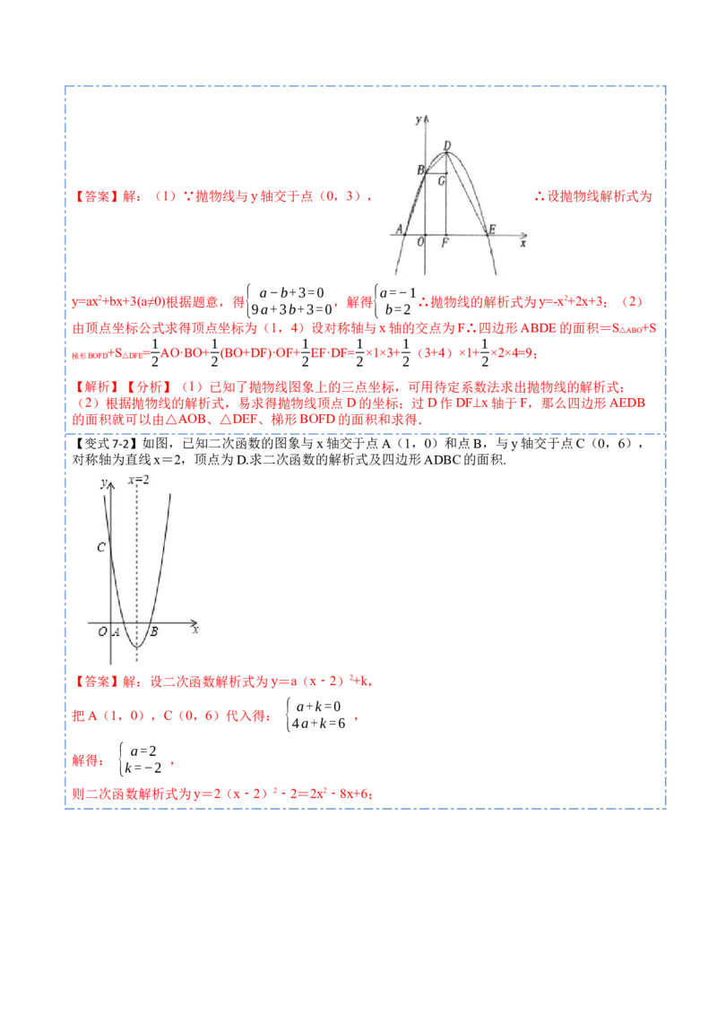 22.1.5待定系数法求二次函数解析式(讲+练)7种题型-2023考点题型精讲（解析版）_初中数学人教版_9上-初中数学人教版_07专项讲练