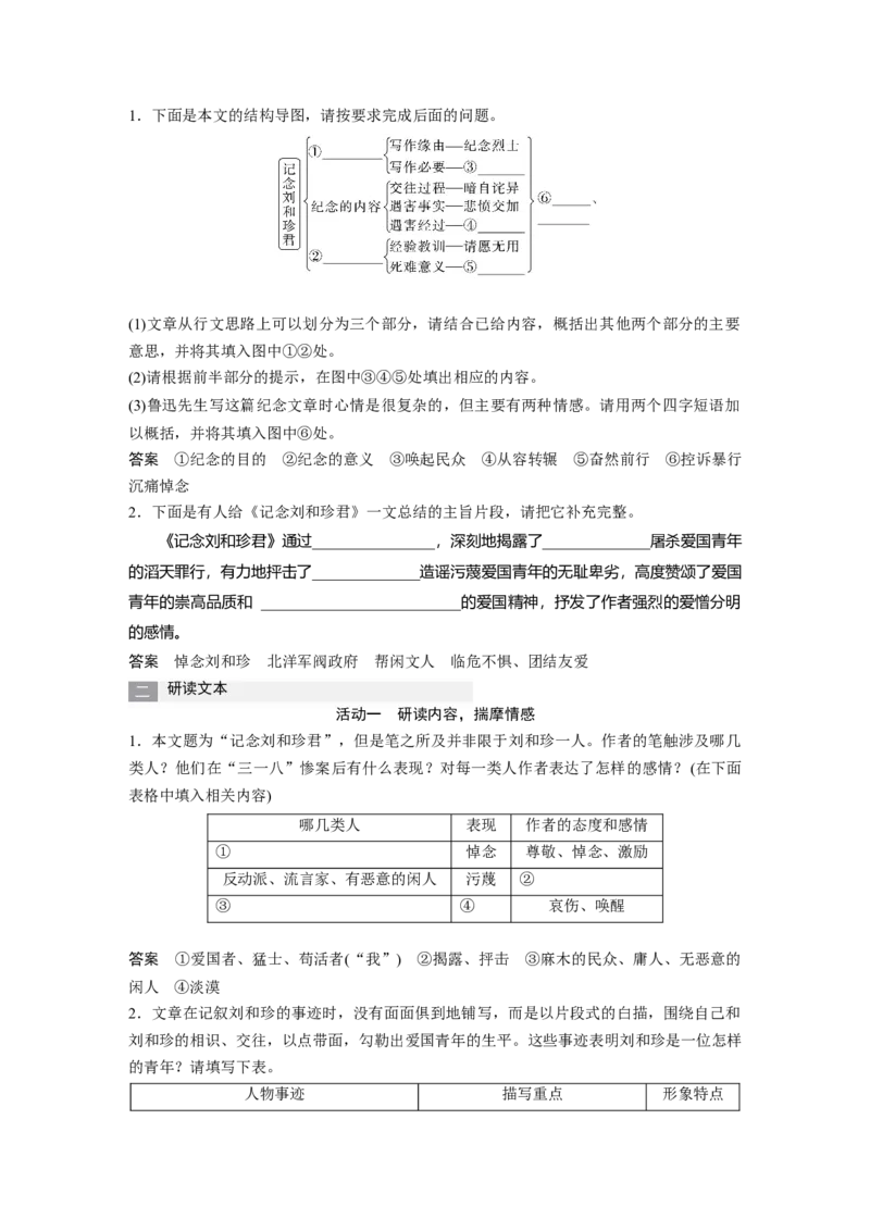 第6课　(1)记念刘和珍君-（统编版选择性必修中册）_高语_高中语文_选择性必修中册_同步讲义
