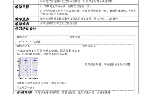 《14.2.2.1完全平方公式》教学设计_初中数学人教版_8上-初中数学人教版_旧版_01课件+教案（配套）_课件+教案大单元教学