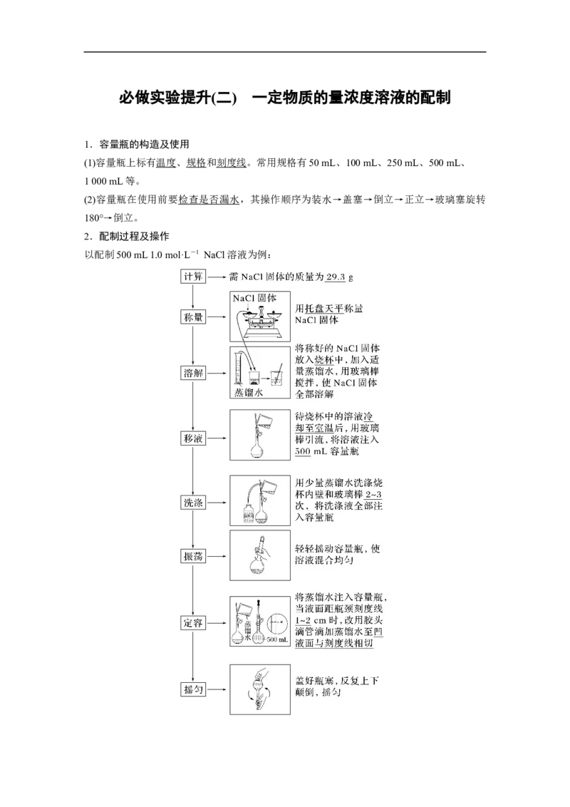 2023年高考化学一轮复习（全国版）第2章第6讲　必做实验提升(二)　一定物质的量浓度溶液的配制_05高考化学_通用版（老高考）复习资料_2023年复习资料_一轮复习
