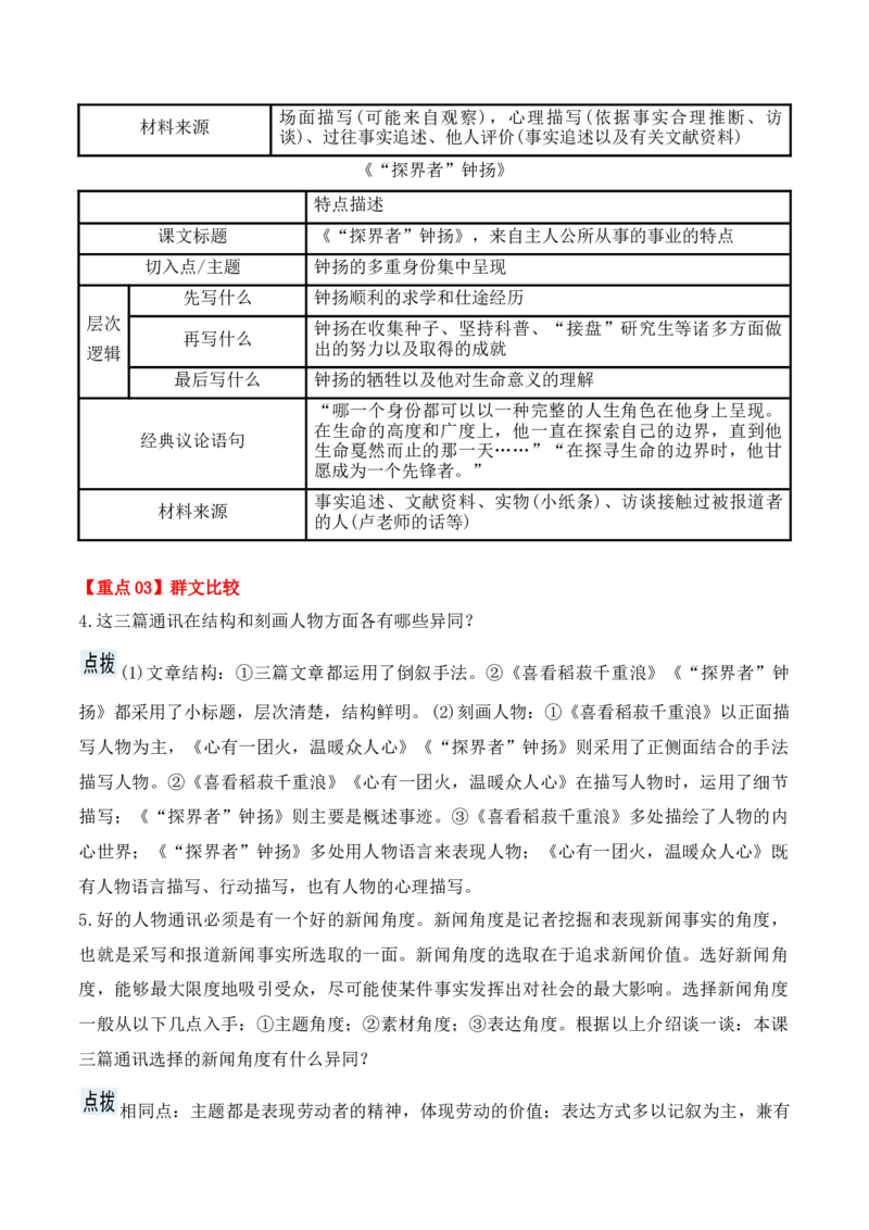 第4课《喜看稻菽千重浪》《心有一团火，温暖众人心》《&ldquo;探界者&rdquo;钟杨》（教师版）-2023年高一语文同步精品讲义（必修上册）_高语_1高中语文同步精品讲义（必修上册）