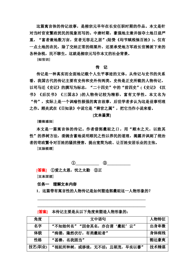 新教材第3单元11　种树郭橐驼传讲义&mdash;&mdash;2020-2021学年高二语文部编版（2019）选择性必修下册_高语_人教版高中语文_05部编高中语文选择性必修下册_讲义+分层作业(2.15更新）