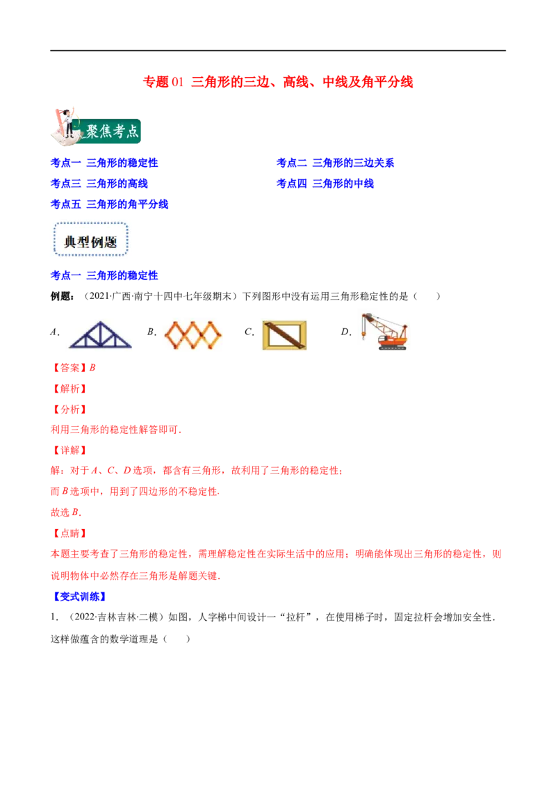 专题01三角形的三边、高线、中线及角平分线(解析版)（重点突围）-2023年八上重难点专题提优训练（人教版）_初中数学人教版_8上-初中数学人教版_旧版_07专项讲练