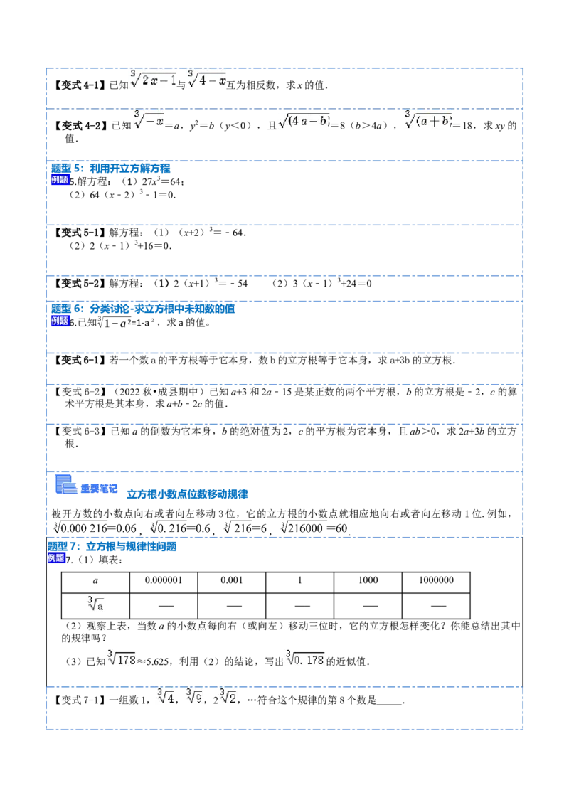 6.2立方根（原卷版）_初中数学人教版_7下-初中数学人教版_7下-初中数学人教版（旧版）赠送_07专项讲练_重要笔记2022-2023学年七年级数学下册重要考点精讲精练（人教版）