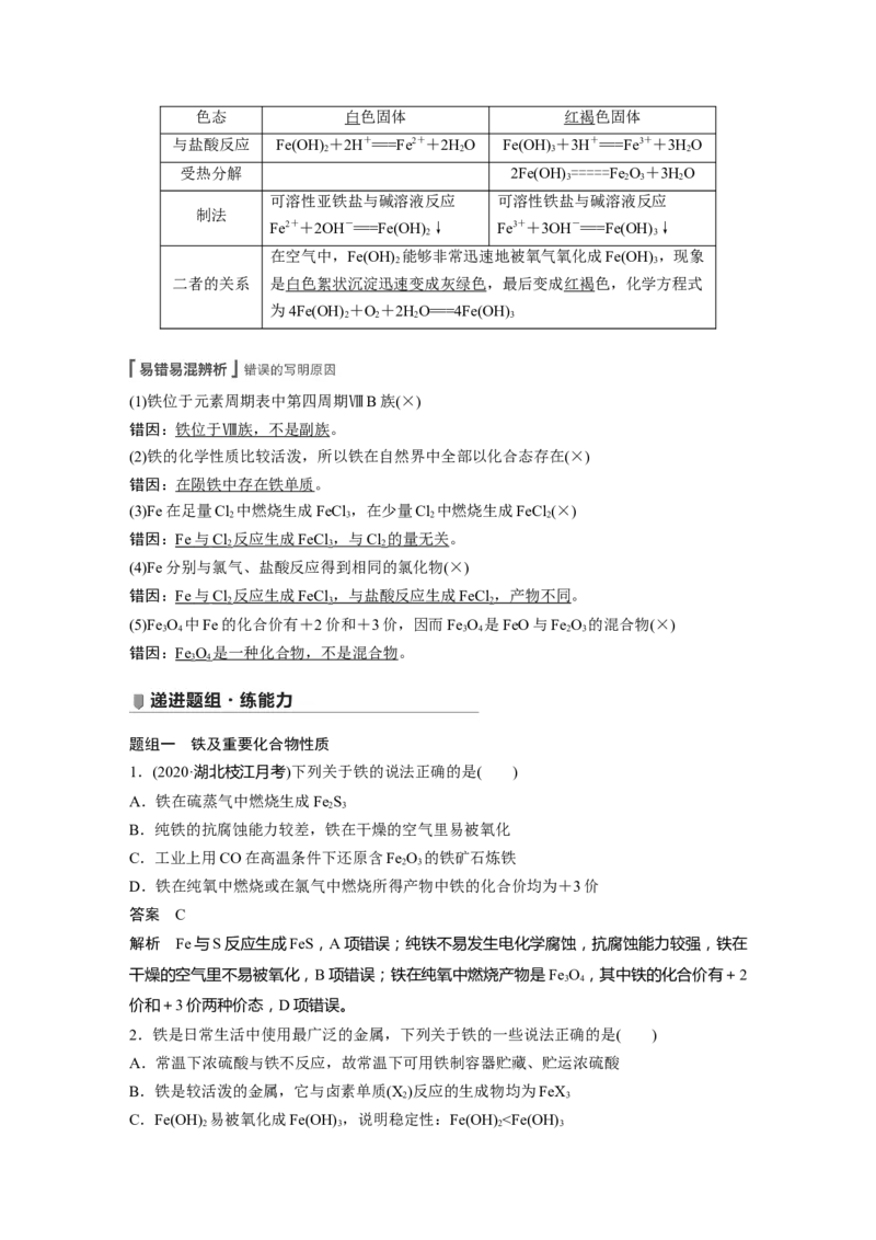 2022年高考化学一轮复习第3章第15讲　铁及其重要化合物_05高考化学_新高考复习资料_2022年新高考资料_2022年一轮复习各版本_1.高考化学2022年一轮复习通用版