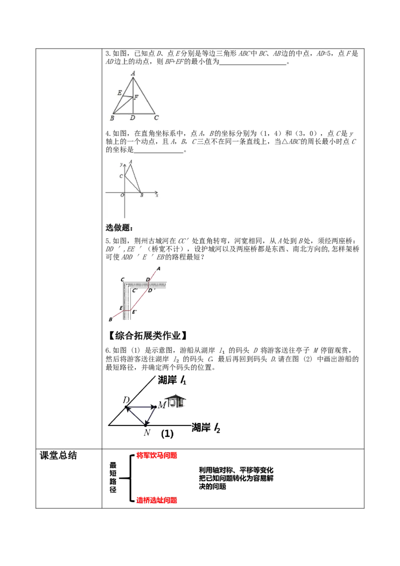 《13.4课题学习最短路径问题》教学设计_初中数学人教版_8上-初中数学人教版_旧版_01课件+教案（配套）_课件+教案大单元教学