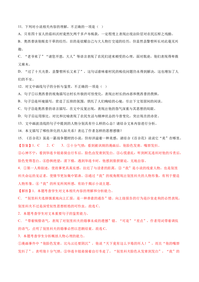 第13.2课装在套子里的人(2)（教师版）_高语_高中语文_必修下册_同步讲义