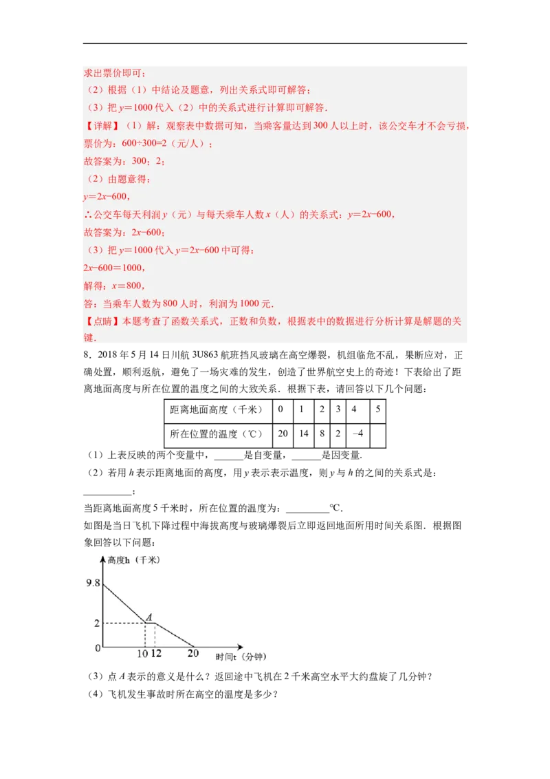 19.1.4函数的表示法分层作业（解析版）_初中数学人教版_八年级数学下册_保存转存之后查看(1)_8下-初中数学人教版（2026春新版持续更新）_旧版-可参考_06习题试卷_1同步练习