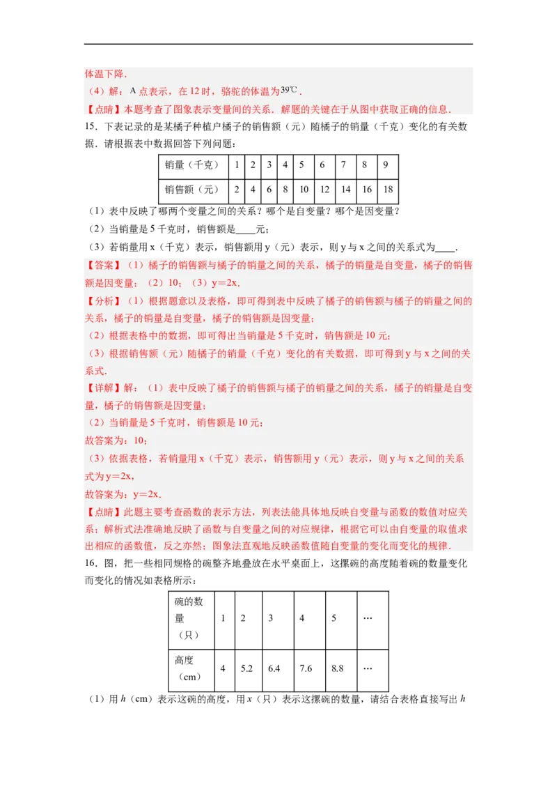 19.1.4函数的表示法分层作业（解析版）_初中数学人教版_八年级数学下册_保存转存之后查看(1)_8下-初中数学人教版（2026春新版持续更新）_旧版-可参考_06习题试卷_1同步练习