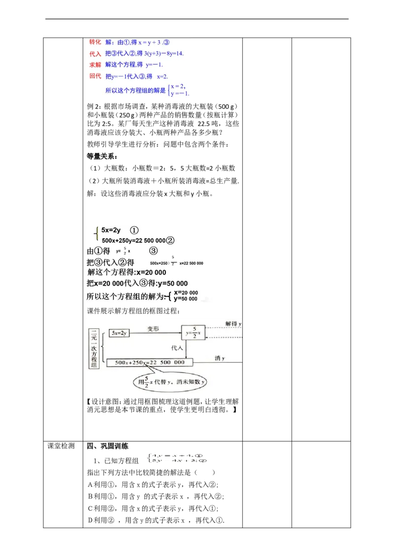 8.2.1代入消元法解二元一次方程组教案_初中数学人教版_7下-初中数学人教版_7下-初中数学人教版（旧版）赠送_01课件+教案（配套）_课件+教案+学案（第2套）