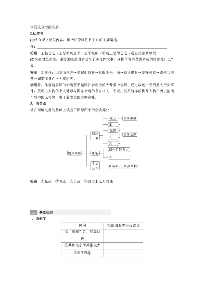 第9课　屈原列传-（统编版选择性必修中册）_高语_高中语文_选择性必修中册_同步讲义