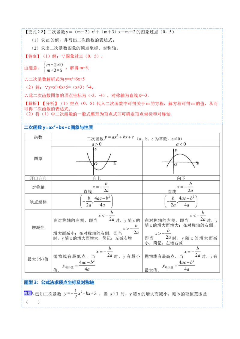 22.1.4二次函数y=ax&sup2;+bx+c的图象与性质(讲+练)10种题型-2023考点题型精讲（解析版）_初中数学人教版_9上-初中数学人教版_07专项讲练