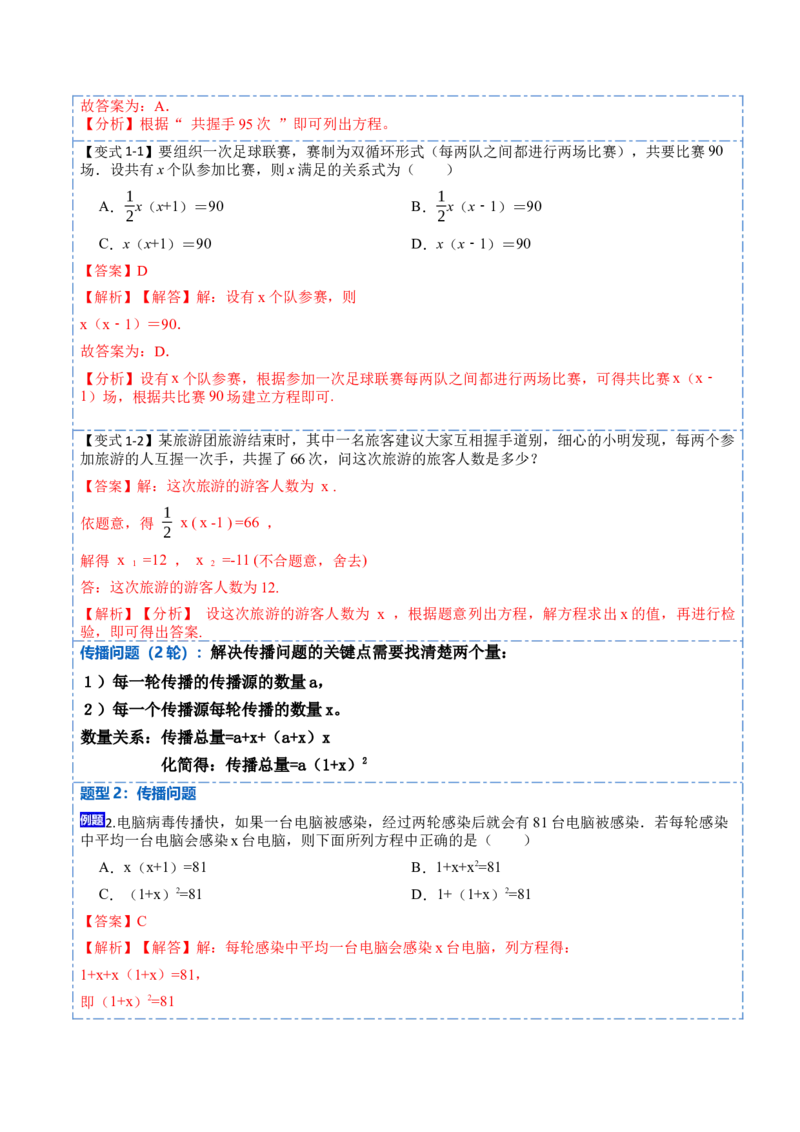 21.3实际问题与一元二次方程(讲+练)-2023考点题型精讲（解析版）_初中数学人教版_9上-初中数学人教版_07专项讲练_重要笔记九年级数学上册重要考点精讲精练(人教版)
