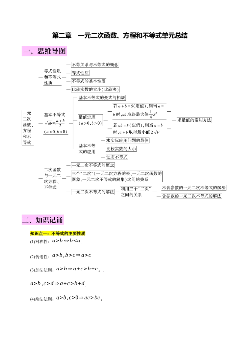第二章一元二次函数、方程和不等式知识总结（含解析）_2.2025数学总复习_2023年新高考资料_备战2023年高考数学抢分秘籍（新高考专用）