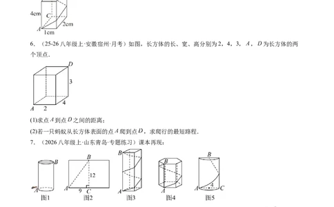 专题02利用勾股定理求最短路径问题（4大题型）（专项训练）（原卷版）_初中数学人教版_八年级数学下册_保存转存之后查看(1)_2026春季新版-持续更新中_第二套-知_06试题_专项训练