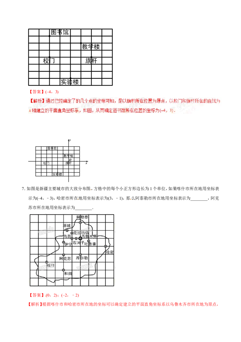 7.2.1用坐标表示地理位置-七年级数学人教版（下册）（解析版）_初中数学人教版_7下-初中数学人教版_7下-初中数学人教版（旧版）赠送_06习题试卷_1同步练习_同步练习（第1套）