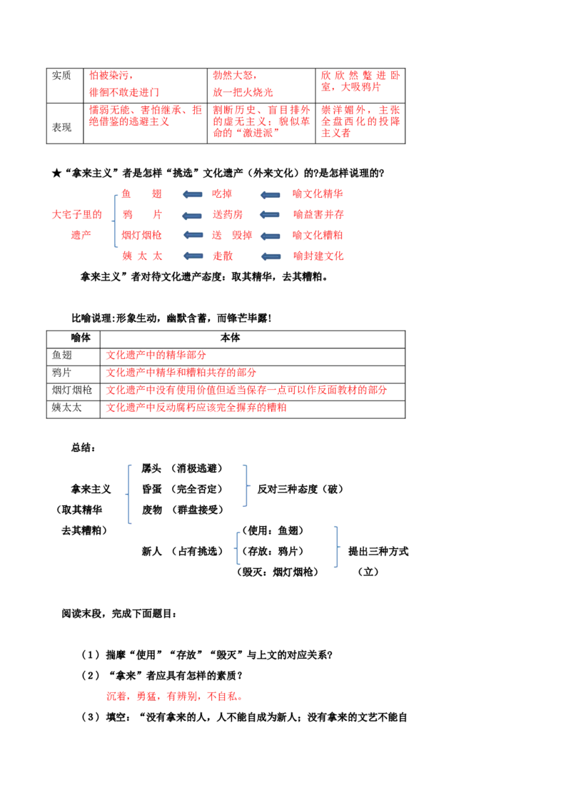 第12课拿来主义（教师版）_高语_高中语文_必修上册_同步讲义