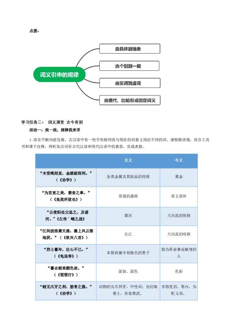学习活动二：把握古今词义的联系和区别（教学设计）-统编版）_高语_高中语文_必修上册_教学设计