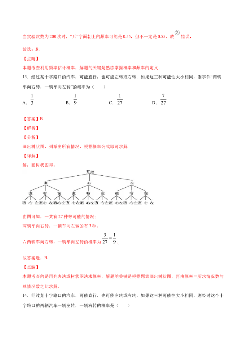 25.3用频率估计概率(基础训练)(解析版)_初中数学人教版_9上-初中数学人教版_06习题试卷_1同步练习_同步练习（第2套）