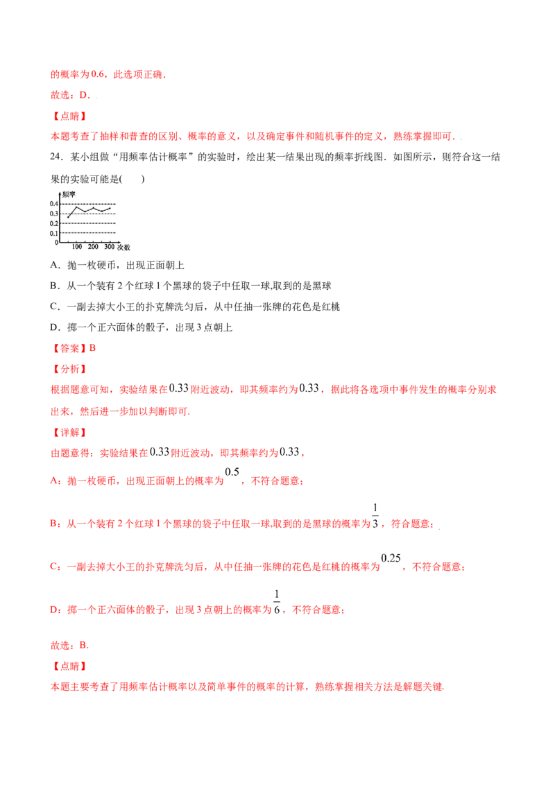 25.3用频率估计概率(基础训练)(解析版)_初中数学人教版_9上-初中数学人教版_06习题试卷_1同步练习_同步练习（第2套）