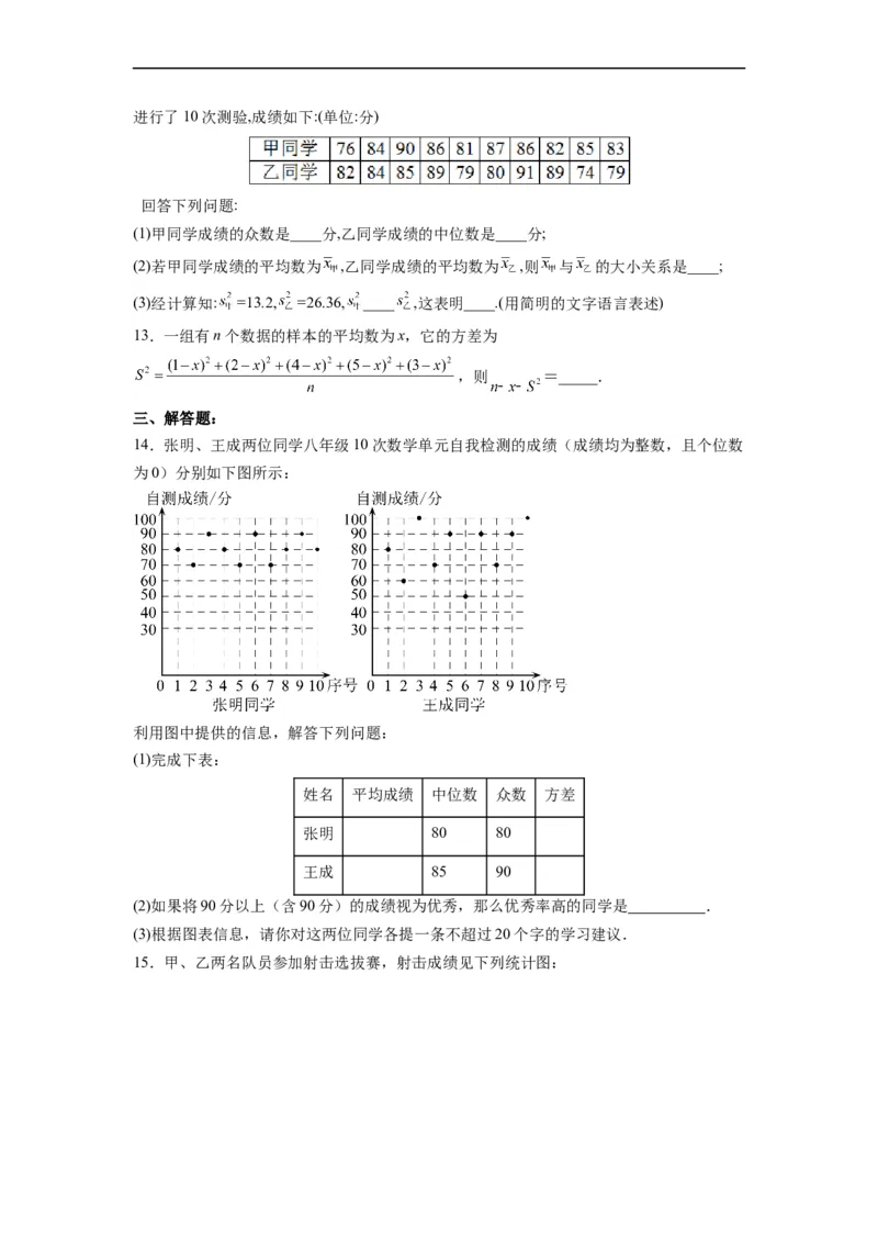 20.2.2数据的波动程度(2)分层作业（原卷版）_初中数学人教版_八年级数学下册_保存转存之后查看(1)_8下-初中数学人教版（2026春新版持续更新）_旧版-可参考_06习题试卷_1同步练习