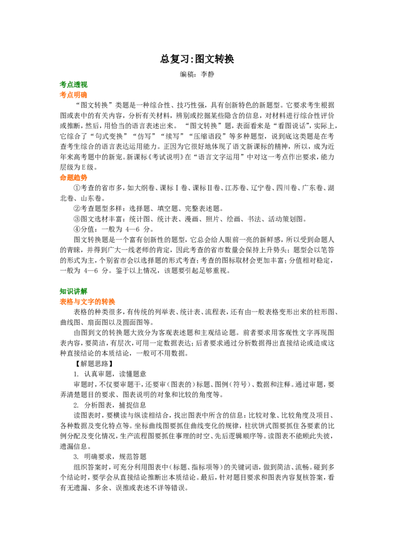 知识讲解_图文转换_高语_1高中语文_语文北京四中高考冲刺总复习_高考冲刺：语文总复习_总复习：图文转换