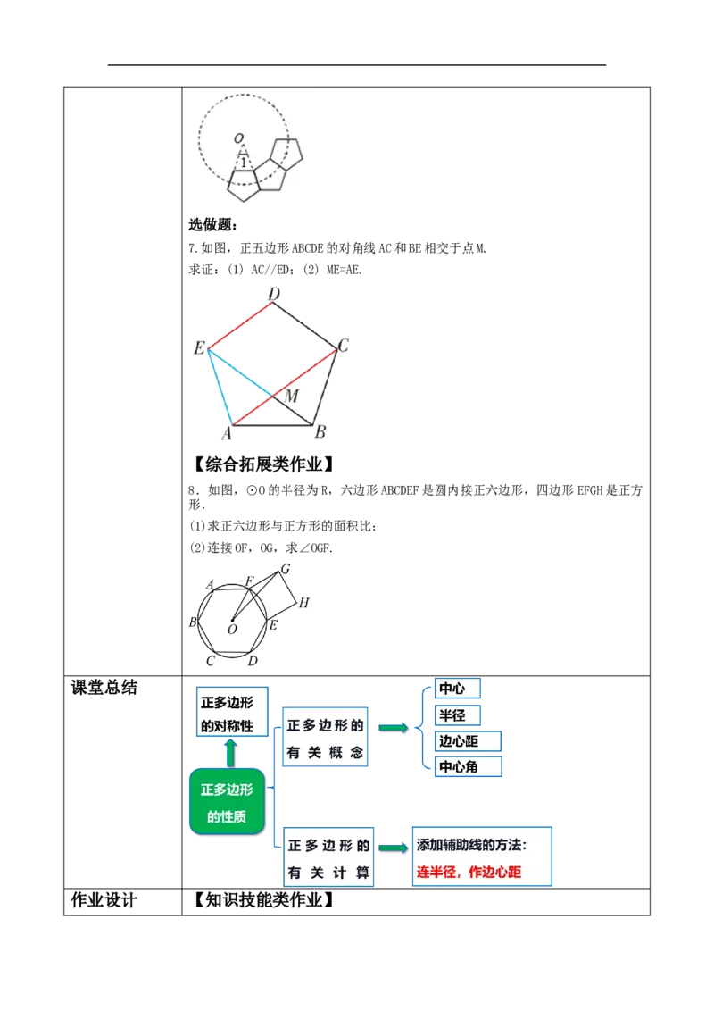 24.3正多边形与圆教学设计_初中数学人教版_9上-初中数学人教版_01课件+教案（配套）_课件+教案大单元教学_教案