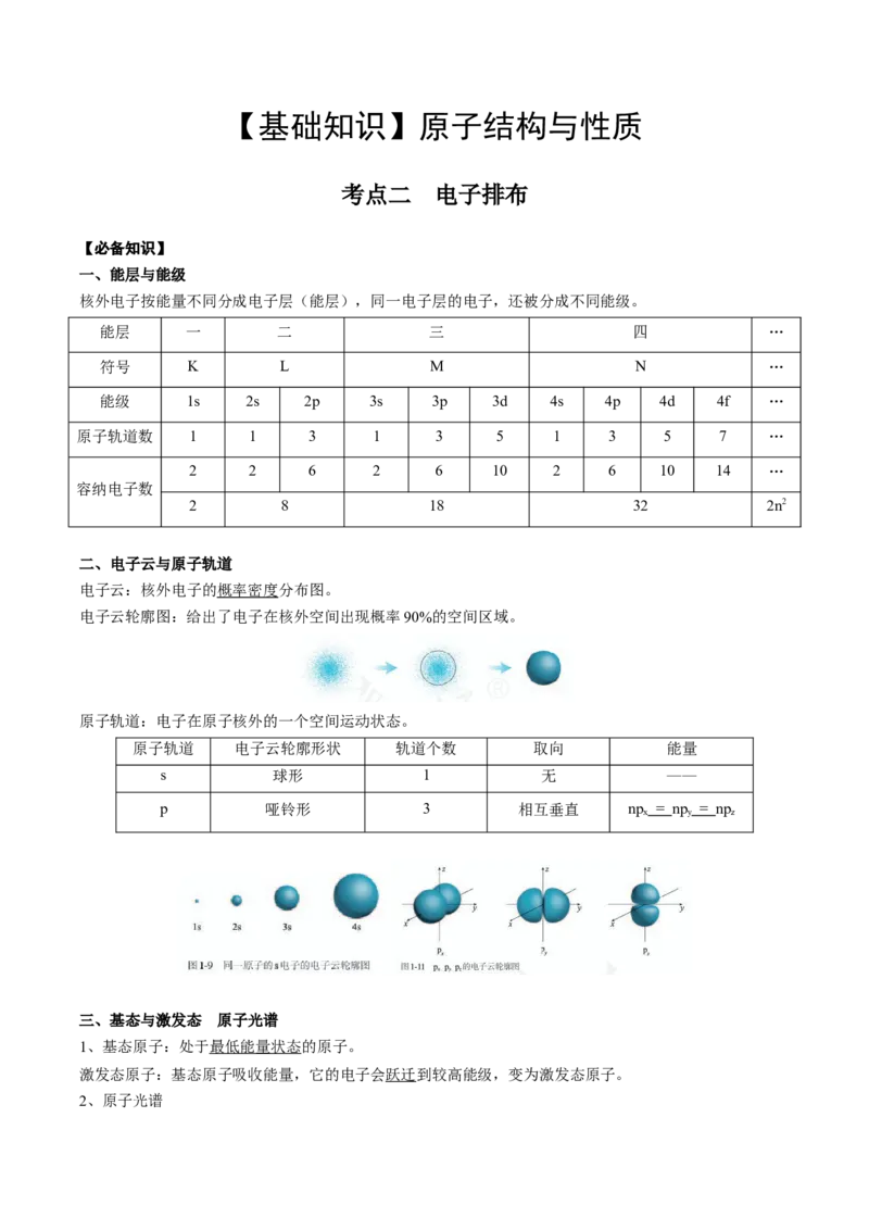 01考点二电子排布（教师版）_05高考化学_2025年新高考资料_一轮复习_2025年高考化学一轮复习基础知识讲义（新高考通用）（完结）_专题四结构与性质
