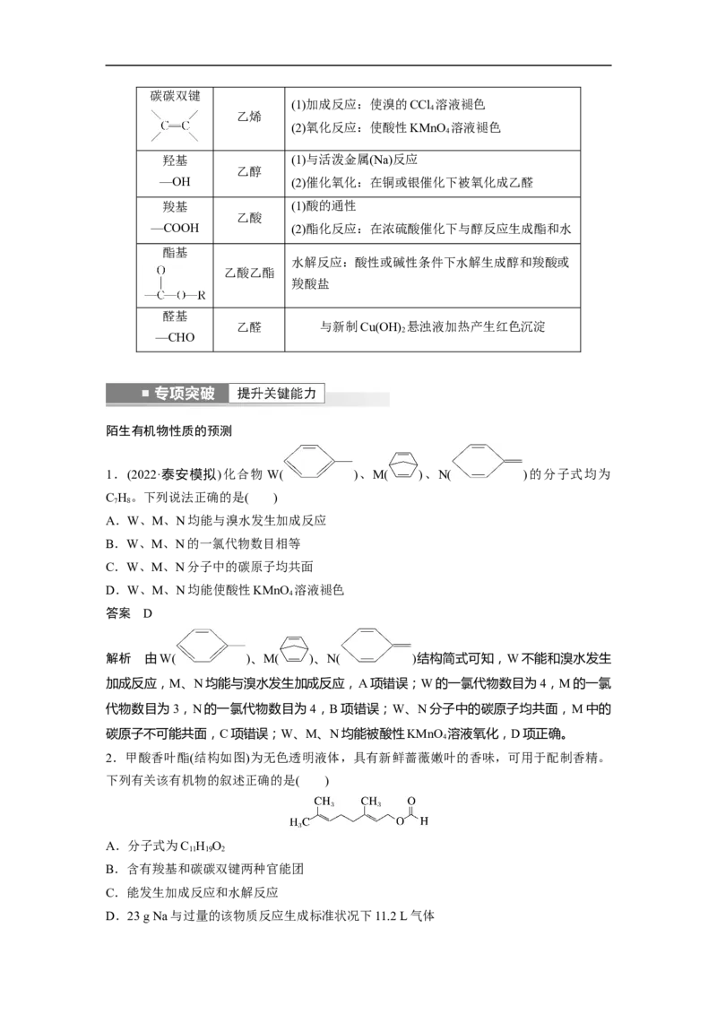 2023年高考化学一轮复习（全国版）第9章第55讲　有机物的结构特点　官能团与有机物性质_05高考化学_通用版（老高考）复习资料_2023年复习资料_一轮复习