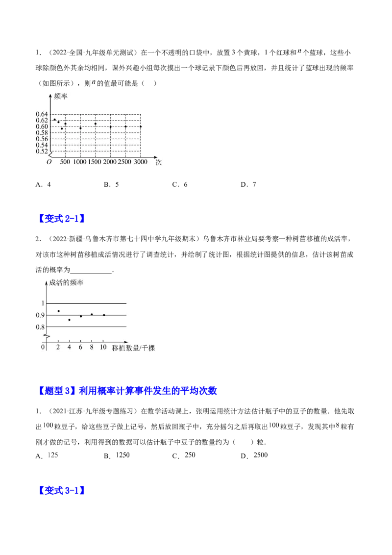 25.3用频率估计概率（原卷版）_初中数学人教版_9上-初中数学人教版_07专项讲练_九年级数学上册章节同步实验班培优题型变式训练（人教版）
