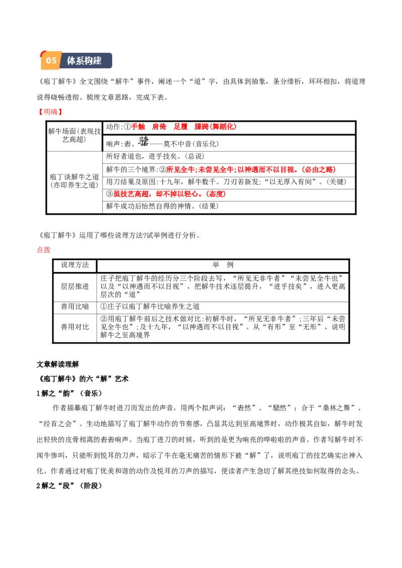 第1.3课庖丁解牛（教师版）_高语_高中语文_必修下册_同步讲义