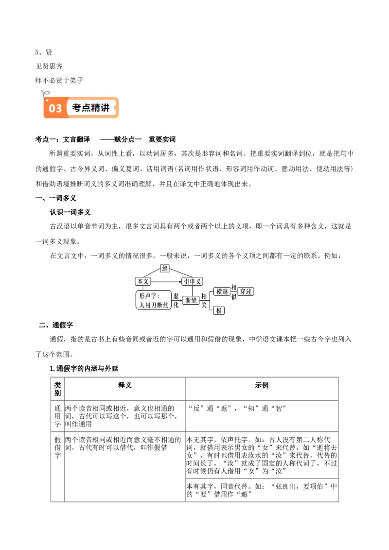 第05课教材中的考点：文言翻译之文言实词（一）（原卷版）_高语_高中语文_选择性必修上册_同步讲义