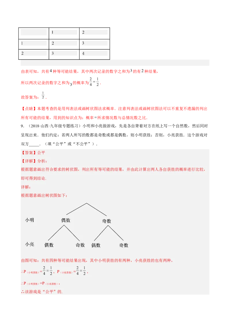 25.2用列举法求概率（解析版）_初中数学人教版_9上-初中数学人教版_07专项讲练_九年级数学上册章节同步实验班培优题型变式训练（人教版）