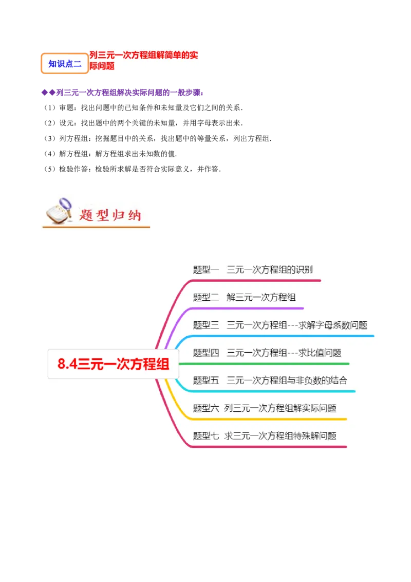 8.4三元一次方程组（解析版）_初中数学人教版_7下-初中数学人教版_7下-初中数学人教版（旧版）赠送_07专项讲练_题型&middot;技巧培优系列2022-2023学年七年级数学下册同步精讲精练(人教版)