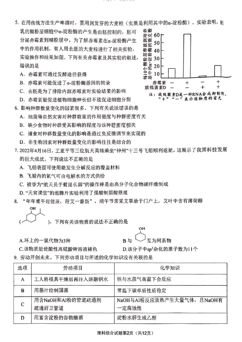 2023安庆高三二模理综试卷公众号：一枚试卷君_05高考化学_高考模拟题_新高考_2023年安徽省安庆市高三模拟考试（二模）理综_2023年安徽省安庆市高三模拟考试（二模）理综