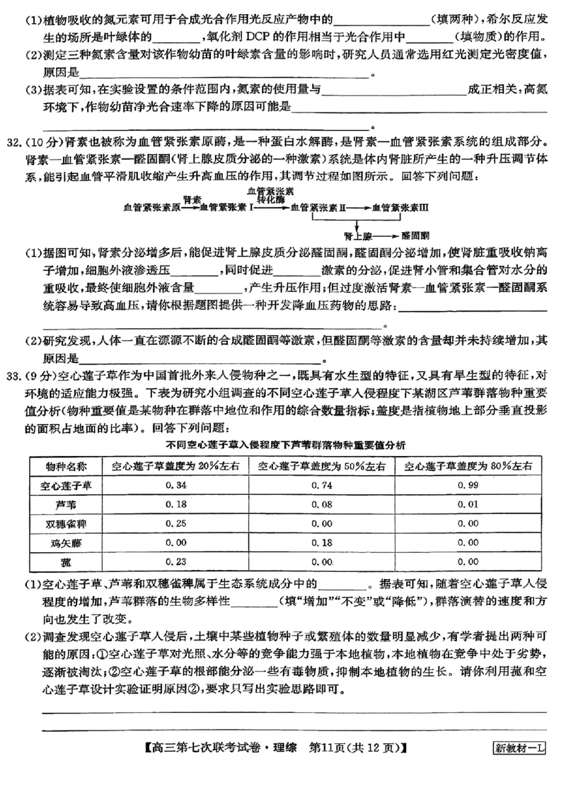 2023届高三学年全国第七次百校大联考理综_05高考化学_高考模拟题_新高考