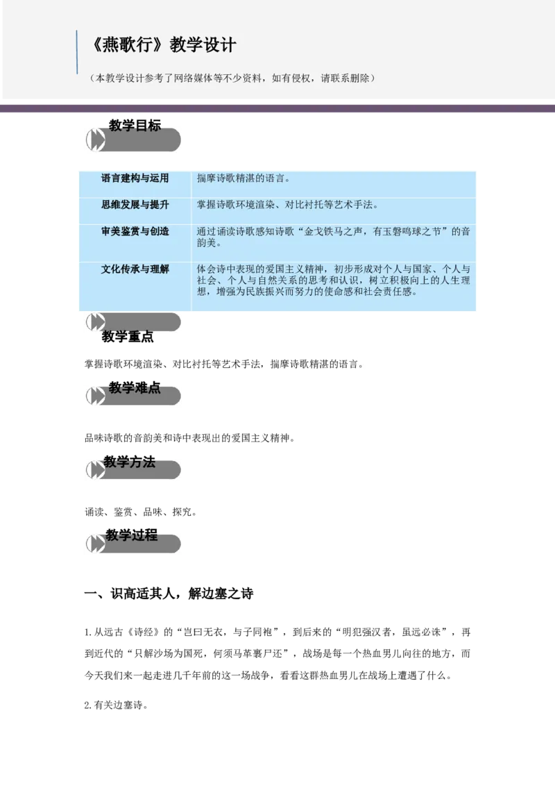 特级教师课堂《燕歌行并序》（教学设计）高中语文选择性必修中册同步教学（统编新版）_高语_人教版高中语文_04部编高中语文选择性必修中册_01第一套（特级教师）课件+教案