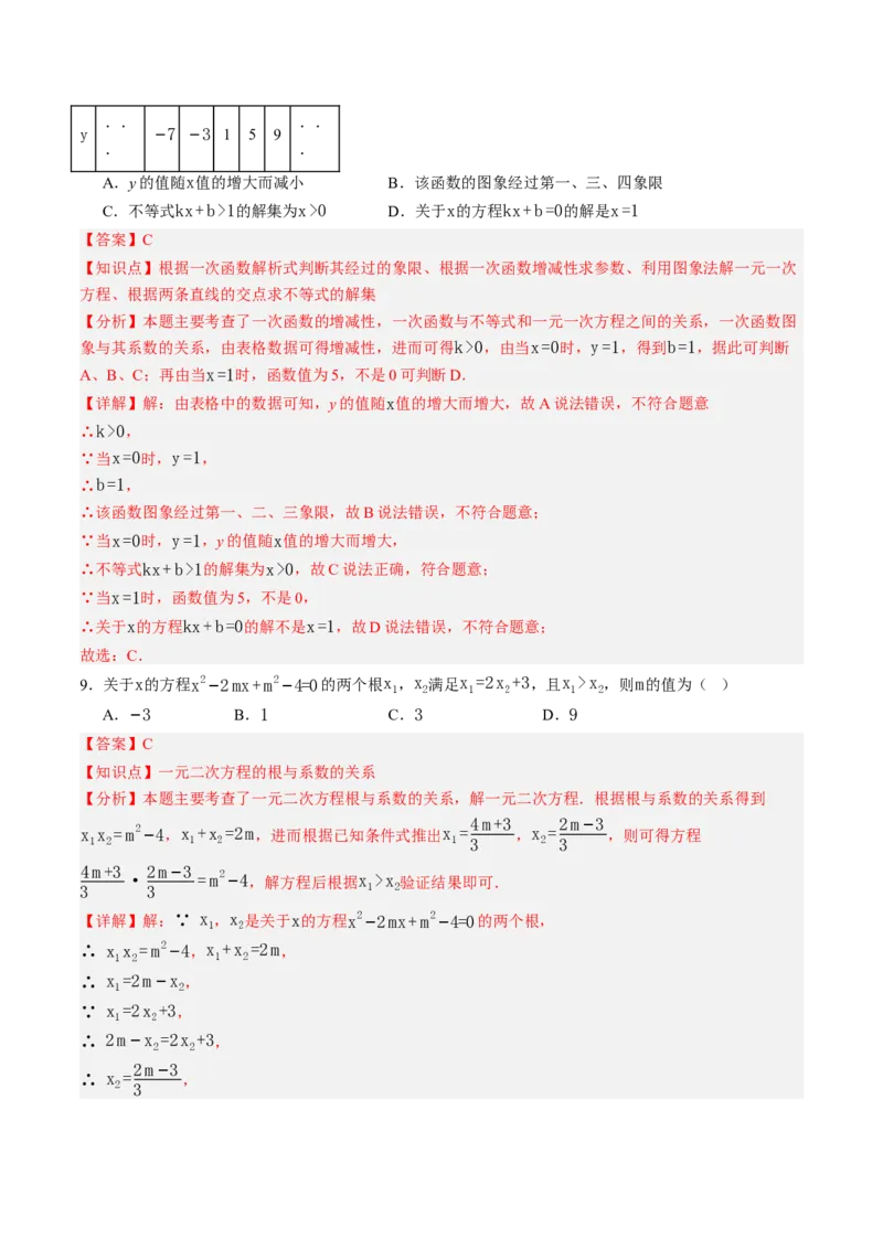 数学（解析版）_初中数学_九年级数学上册（人教版）_秋季开学摸底考_九年级数学秋季开学摸底考（福建专用）
